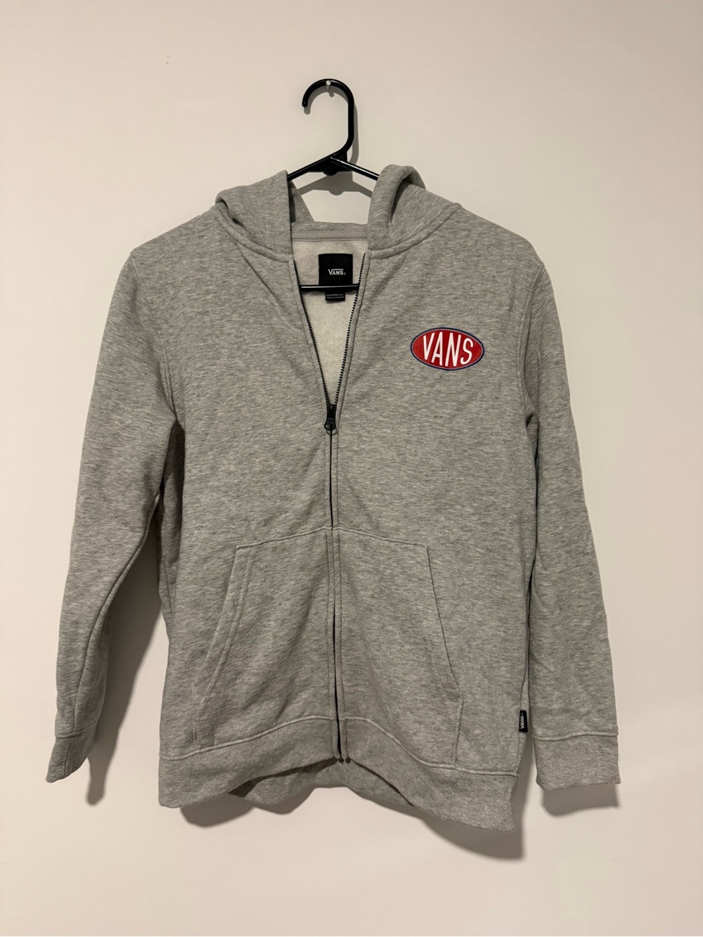 Vans Kids Gray Zip Hoodie with Red Logo Patch
